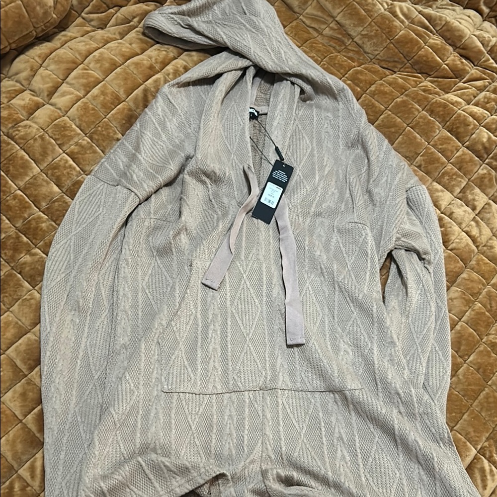 Cable Knit Hooded Cardigan - Beige
